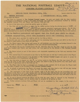 1932 Bronko Nagurski Chicago Bears Uniform Players Contract Signed by Bronko Nagurski & George Halas (Nagurski Family LOA)